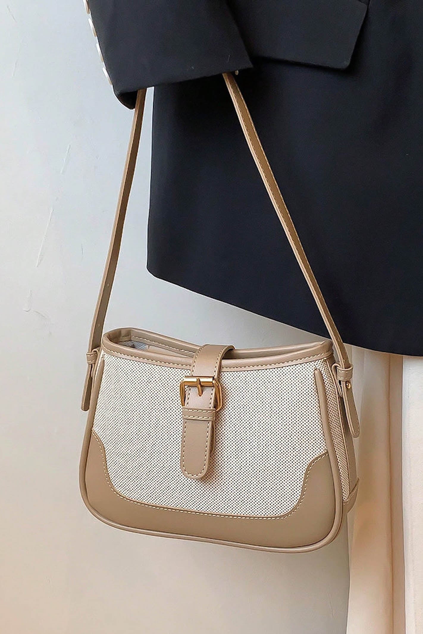 Beige Leather Shoulder Bag