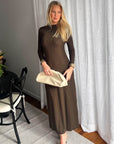 Brown Long Sleeve Ribbed Maxi Dress