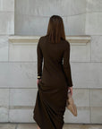 Brown Long Sleeve Ribbed Maxi Dress