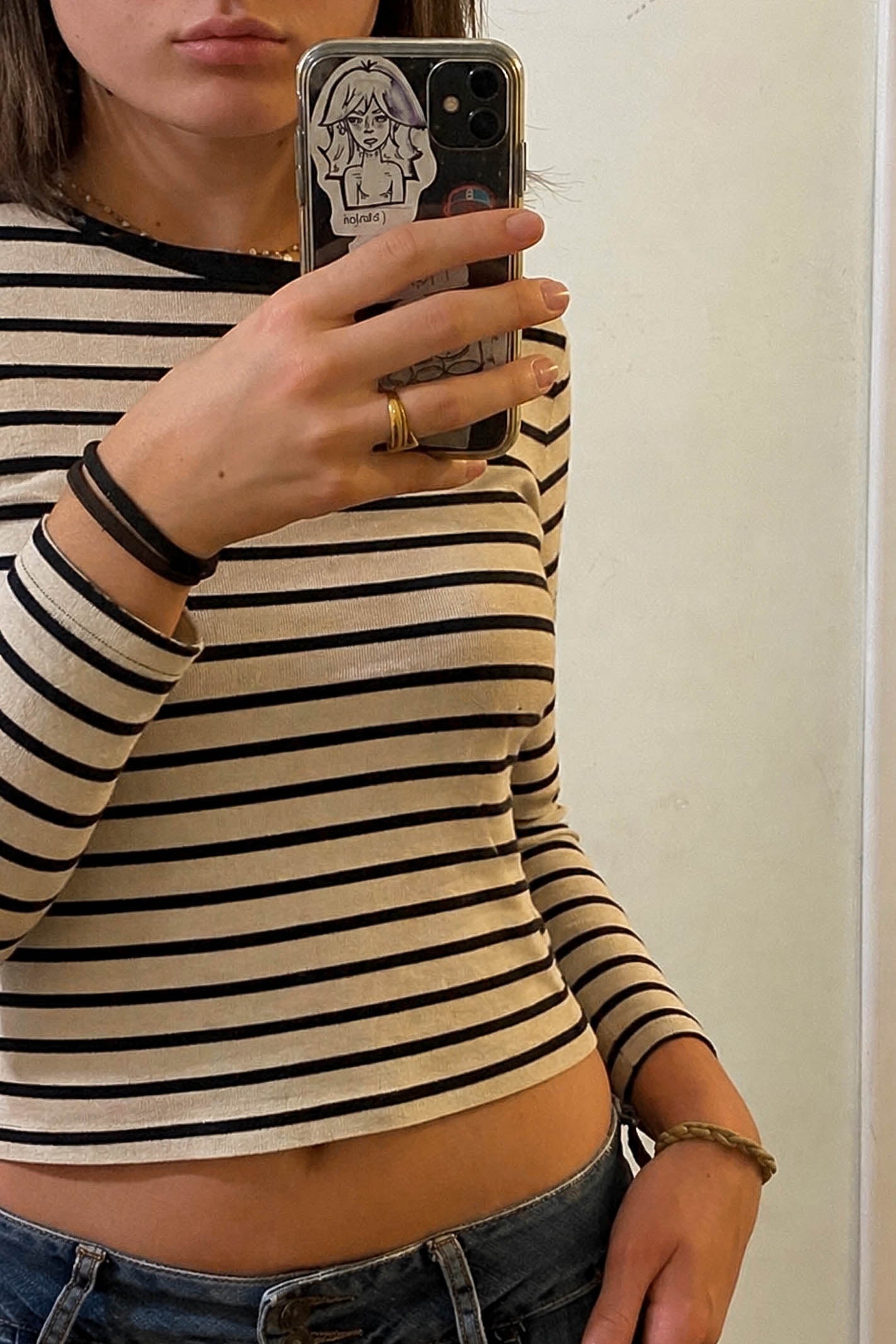 Beige and black striped top