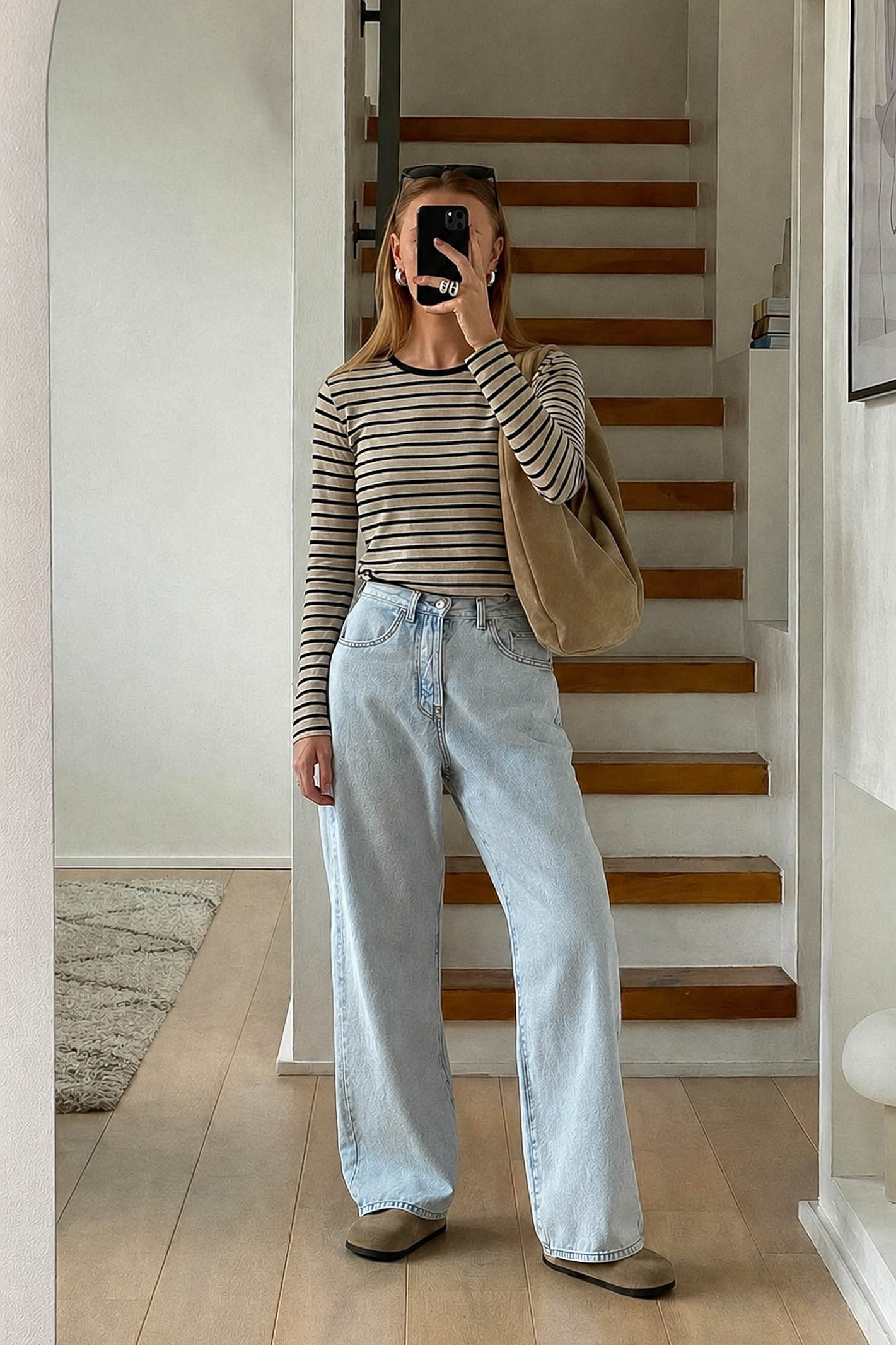 Beige and black striped top